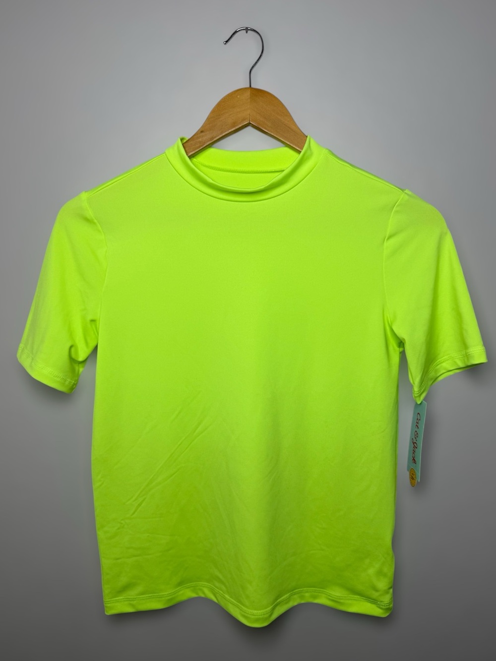 New Cat & Jack Bright Neon Green Swim Top Boys L (10/12)